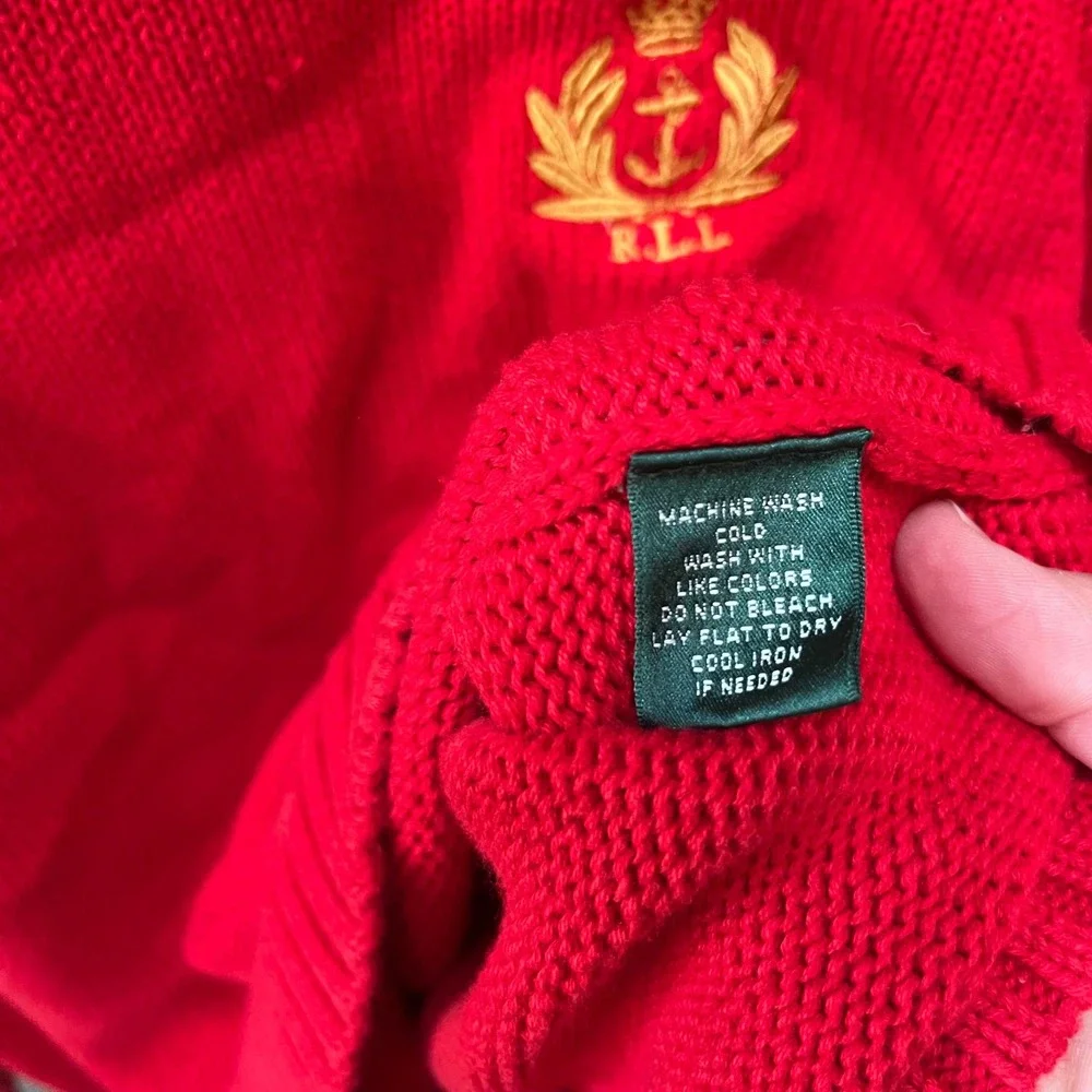 Lauren Jeans Company Red Knit Sweater Crown Crest Nautical Preppy‎ Medium